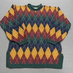 VTG Maggie Lawrence Sweater Pullover Womens Small Multicolor Argyle Crew Neck